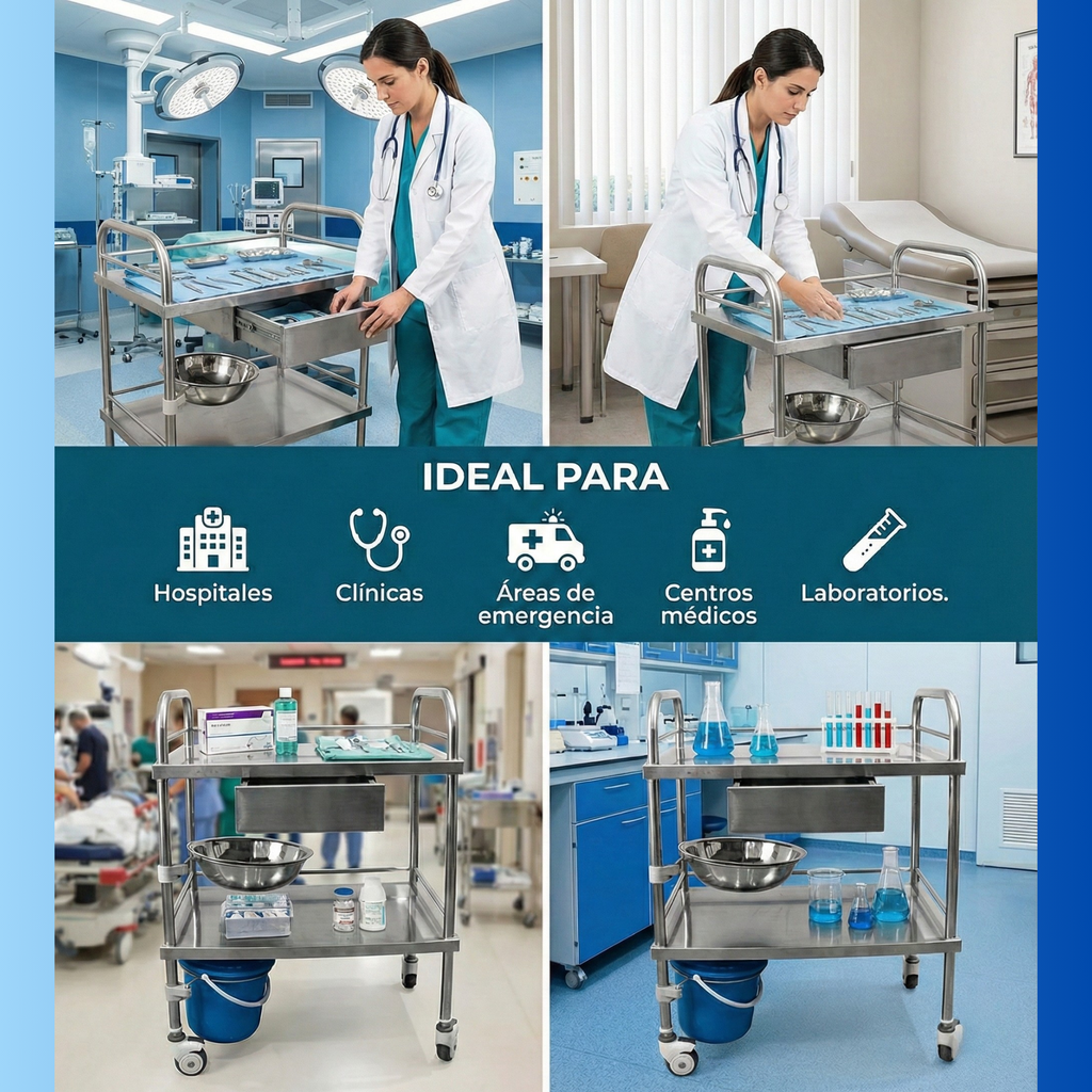 carro clínico profesional para curaciones y transporte de instrumental médico