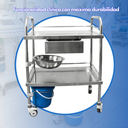 carro de procedimientos médicos con bandejas de acero inoxidable