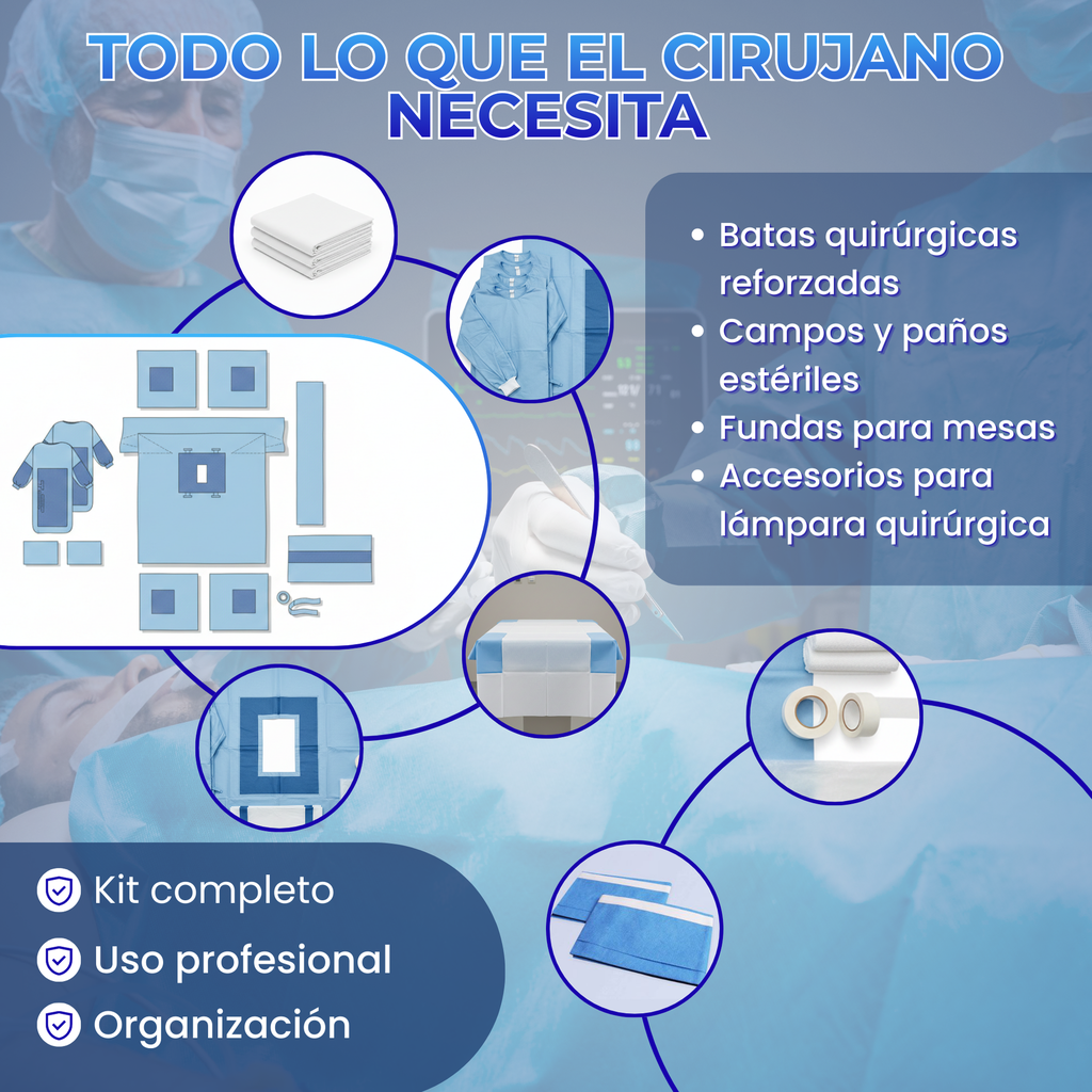 Campo quirúrgico de laparotomía estéril con accesorios completos
