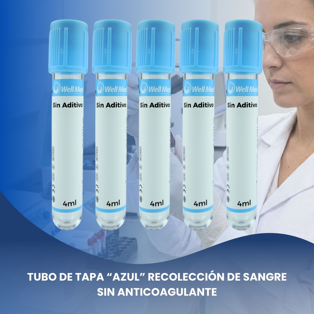 tubo azul para análisis de sangre