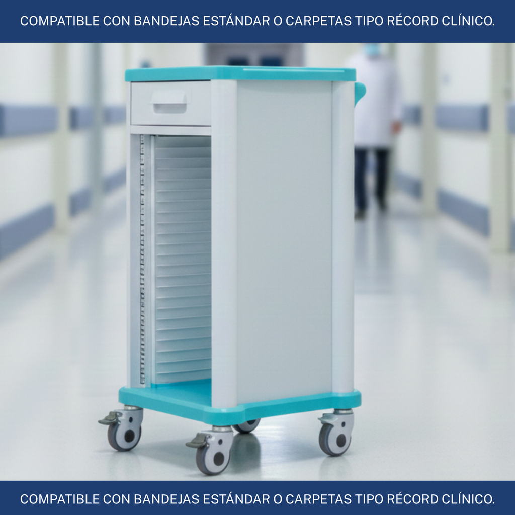 equipo hospitalario para almacenamiento y transporte de récords médicos