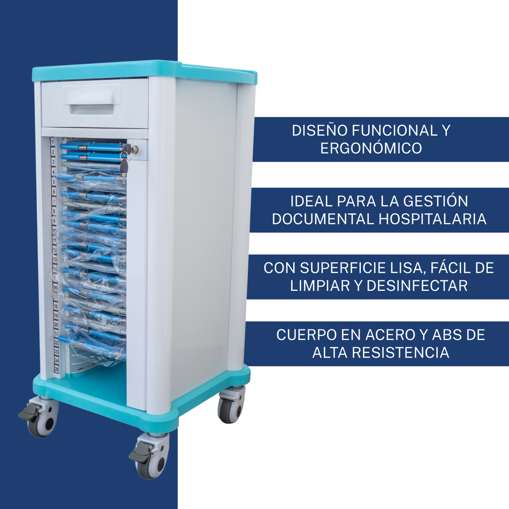 carro clínico móvil para gestión eficiente de expedientes médicos