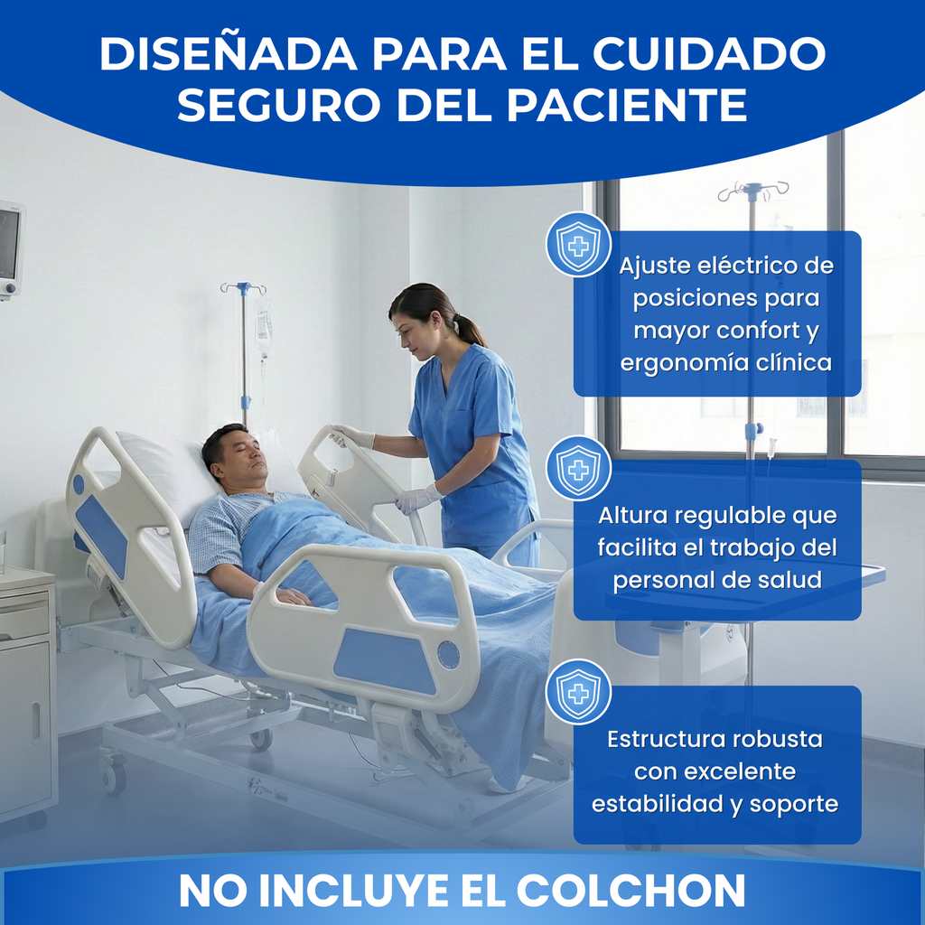 cama hospitalaria eléctrica con sistema motorizado de 3 funciones