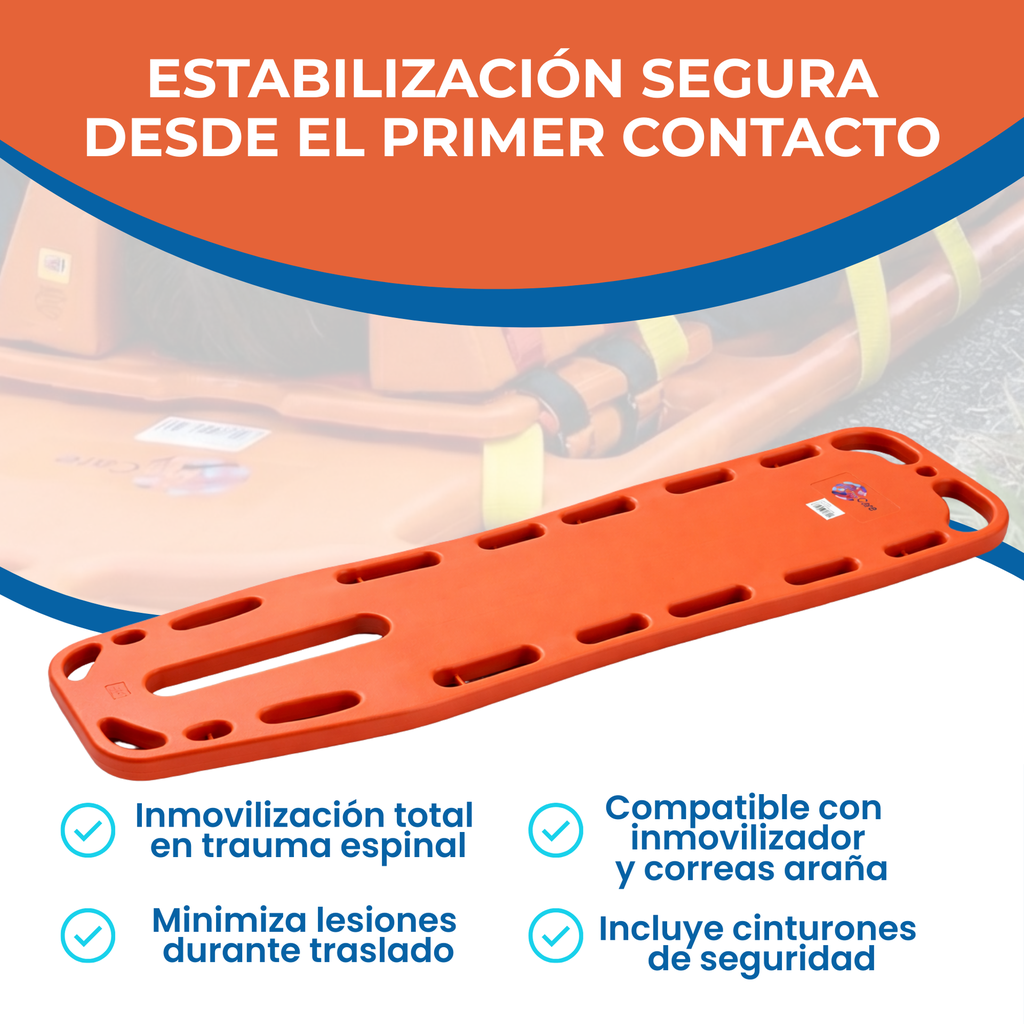 Tabla espinal naranja para traslado de pacientes politraumatizados