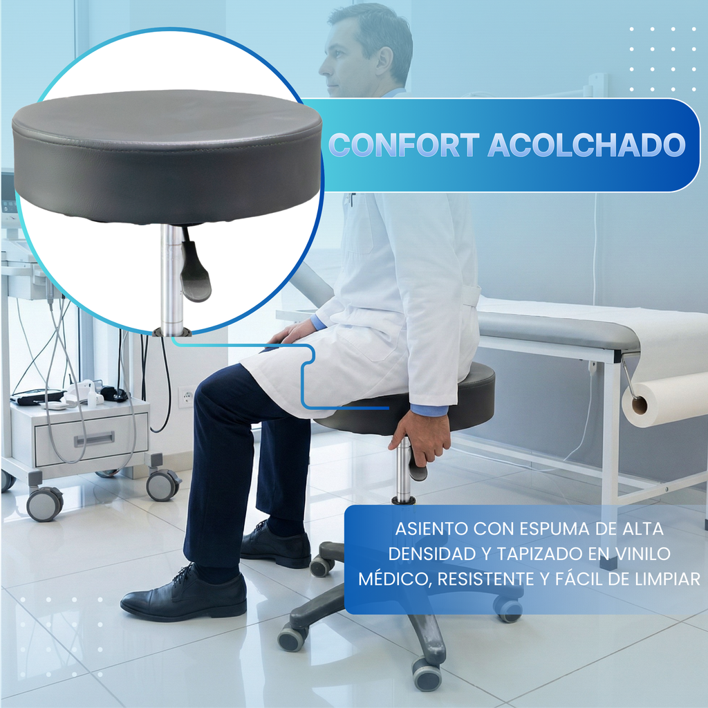 taburete hospitalario para doctores con ruedas