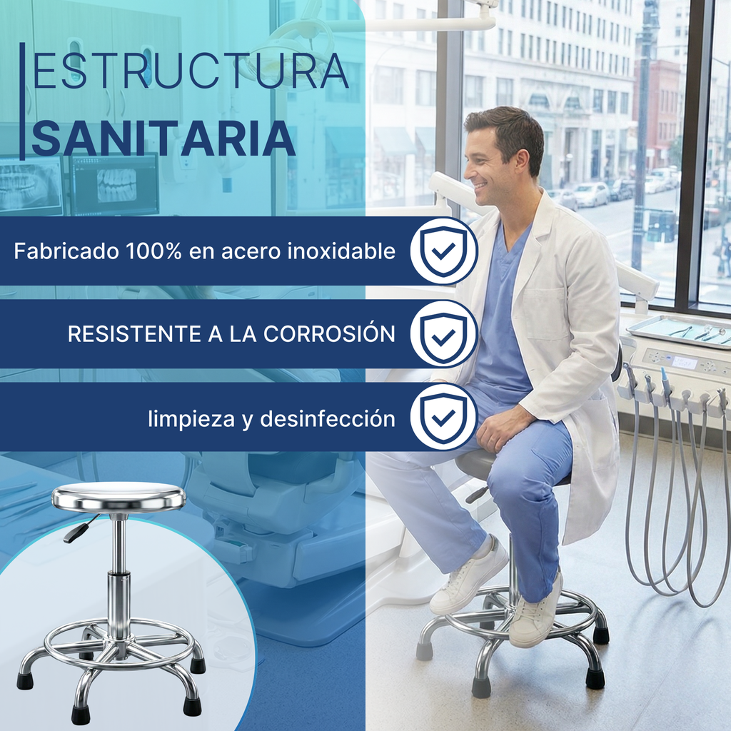 taburete hospitalario acero inoxidable giratorio