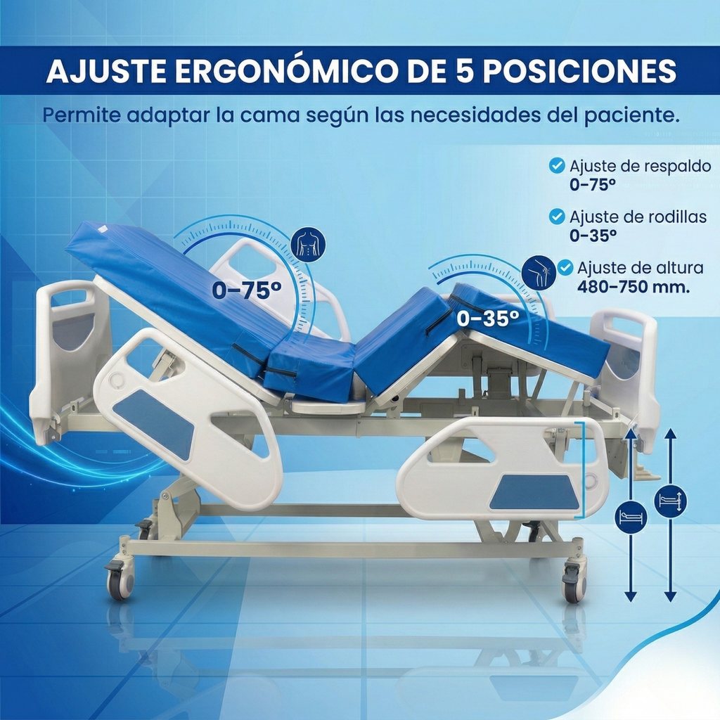 Cama médica ajustable para pacientes con sistema de manivelas