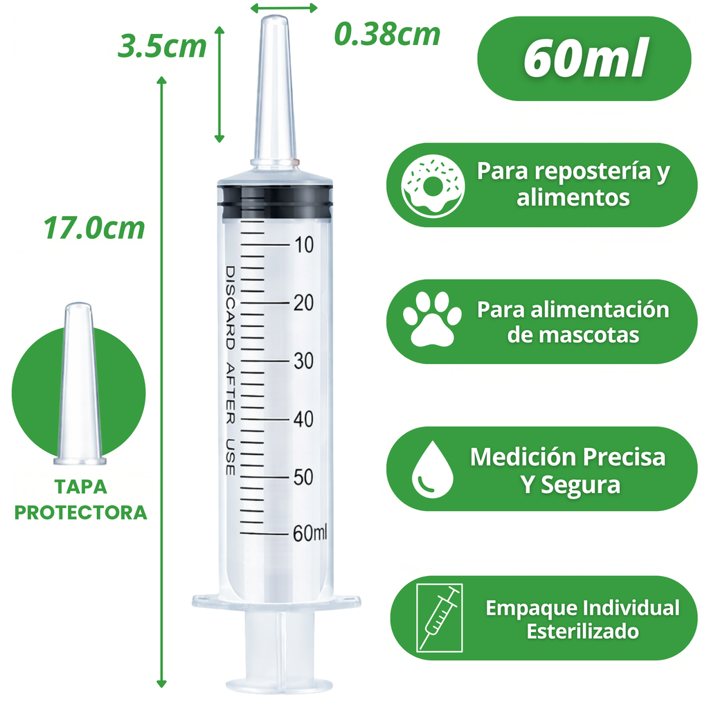 Jeringa 60 ml sin aguja para alimentación enteral y uso hospitalario