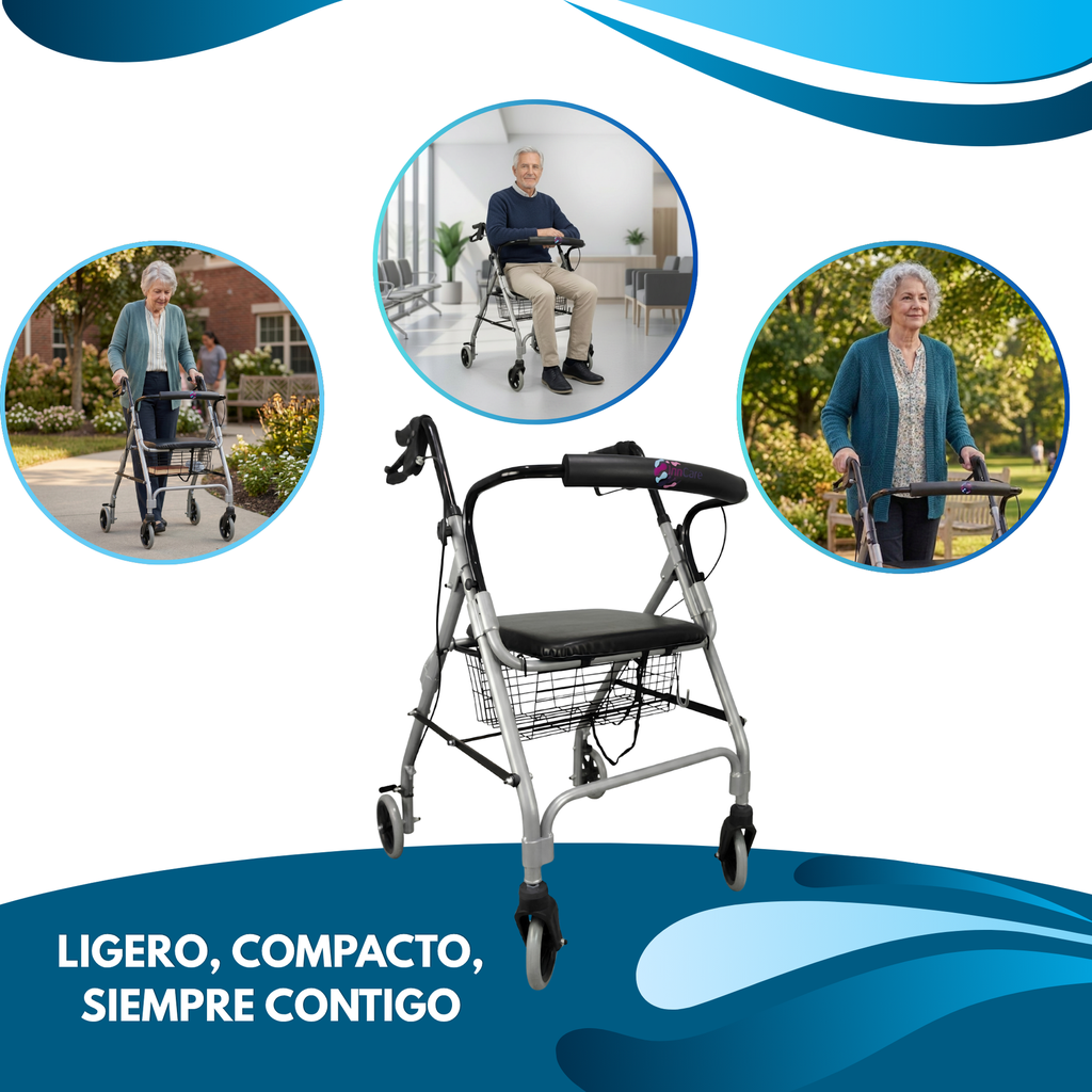 andador aluminio 4 ruedas plegable frenos maneta