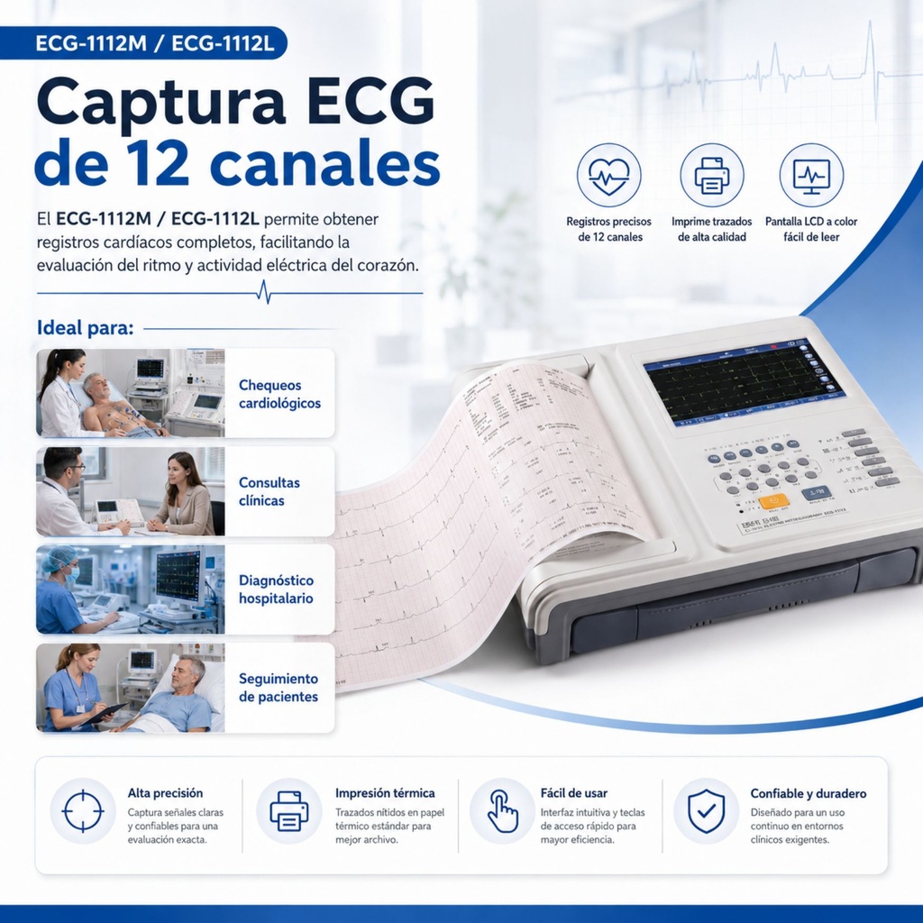 Electrocardiógrafo de 12 canales – Diagnóstico cardíaco rápido