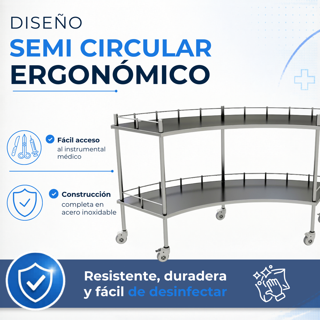 Mesa para Instrumental Quirúrgico Semi Circular, Curva Quirófano