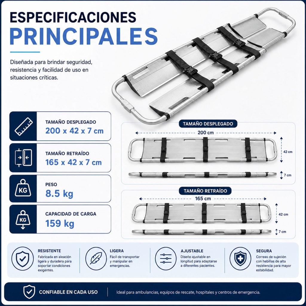 camilla-separable-aluminio-rescate-profesional-rd