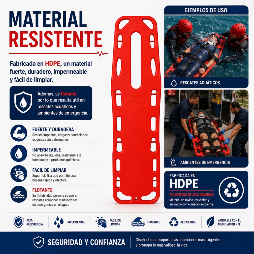 Tabla de Rescate Rígida Color Naranja