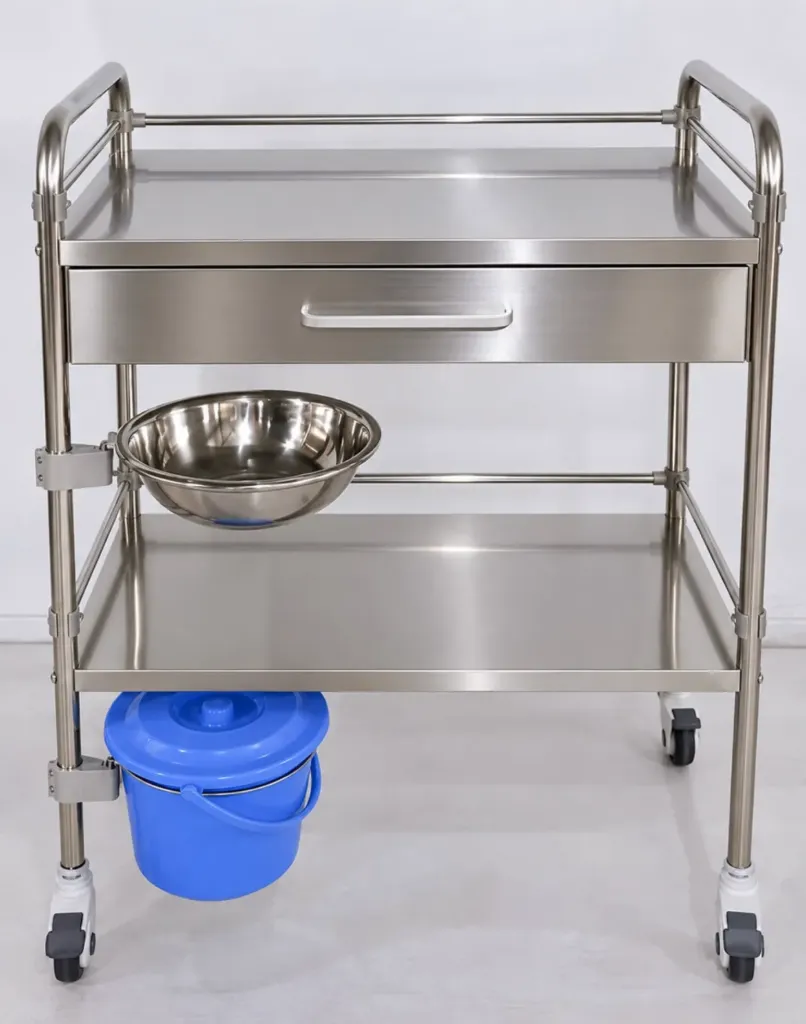 [INN-L150] Carro de Curaciones / Mesa Auxiliar de Acero Inoxidable con Palangana y Cubeta – InnCare