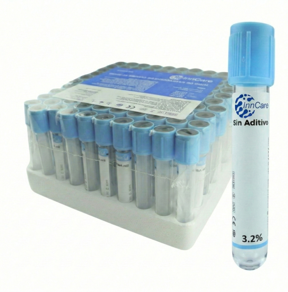 Tubo de Extracción de Sangre Azul con 3.2% de Sodium Citrate 3ml - Paquete de 100 InnCare