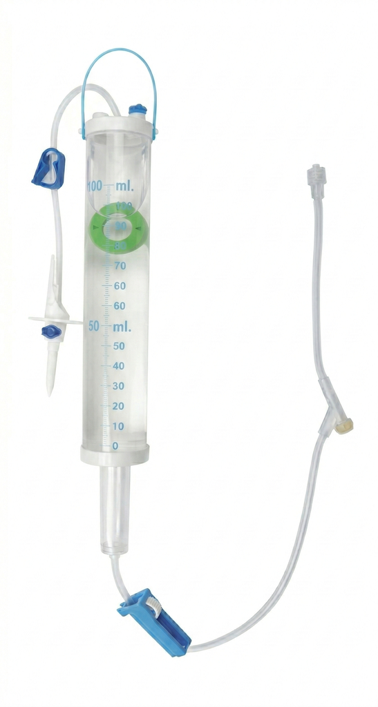 Microgotero con Bureta de 100ml, 60 Gotas (Regulador de Flujo, Sin Aguja, Luer Lock)