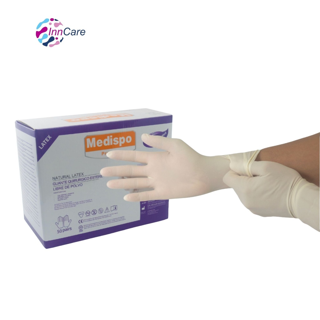 Guantes De Latex Estériles 8.0, Libre de Polvo, Par Medispo