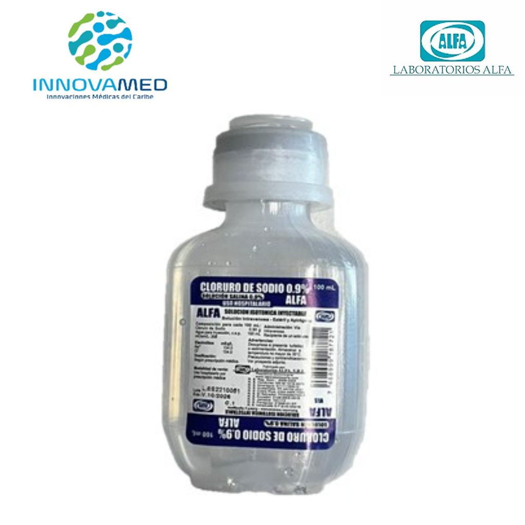 Solucion Salina al 0.9%  en Frasco de 100 ML /Cloruro de Sodio / Suero Alfa 