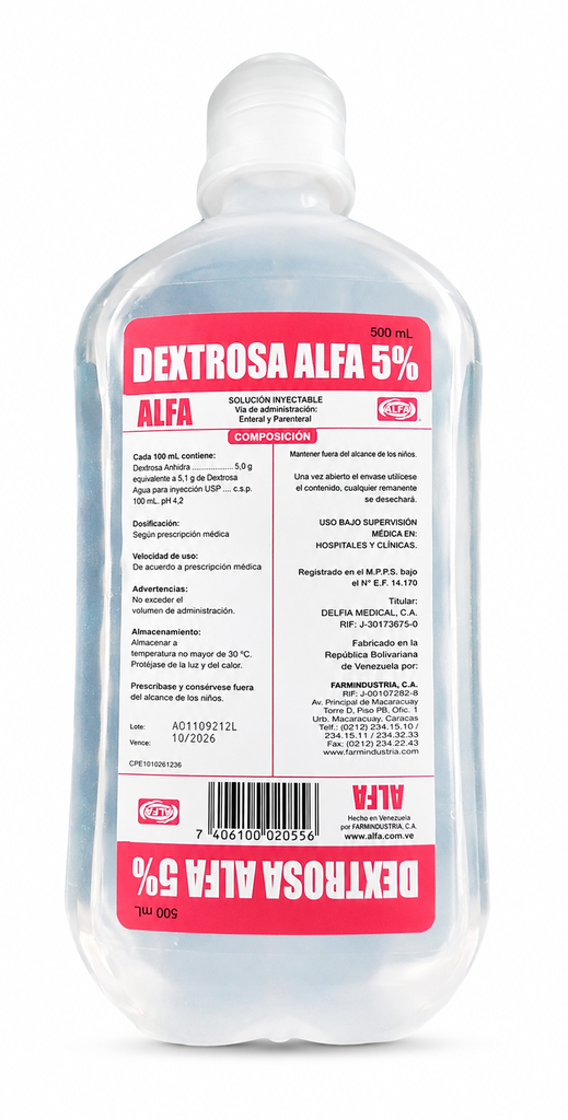 [DEXT101] Dextrosa al 5% en Frasco de 1000ML, Solución Inyectable Alfa