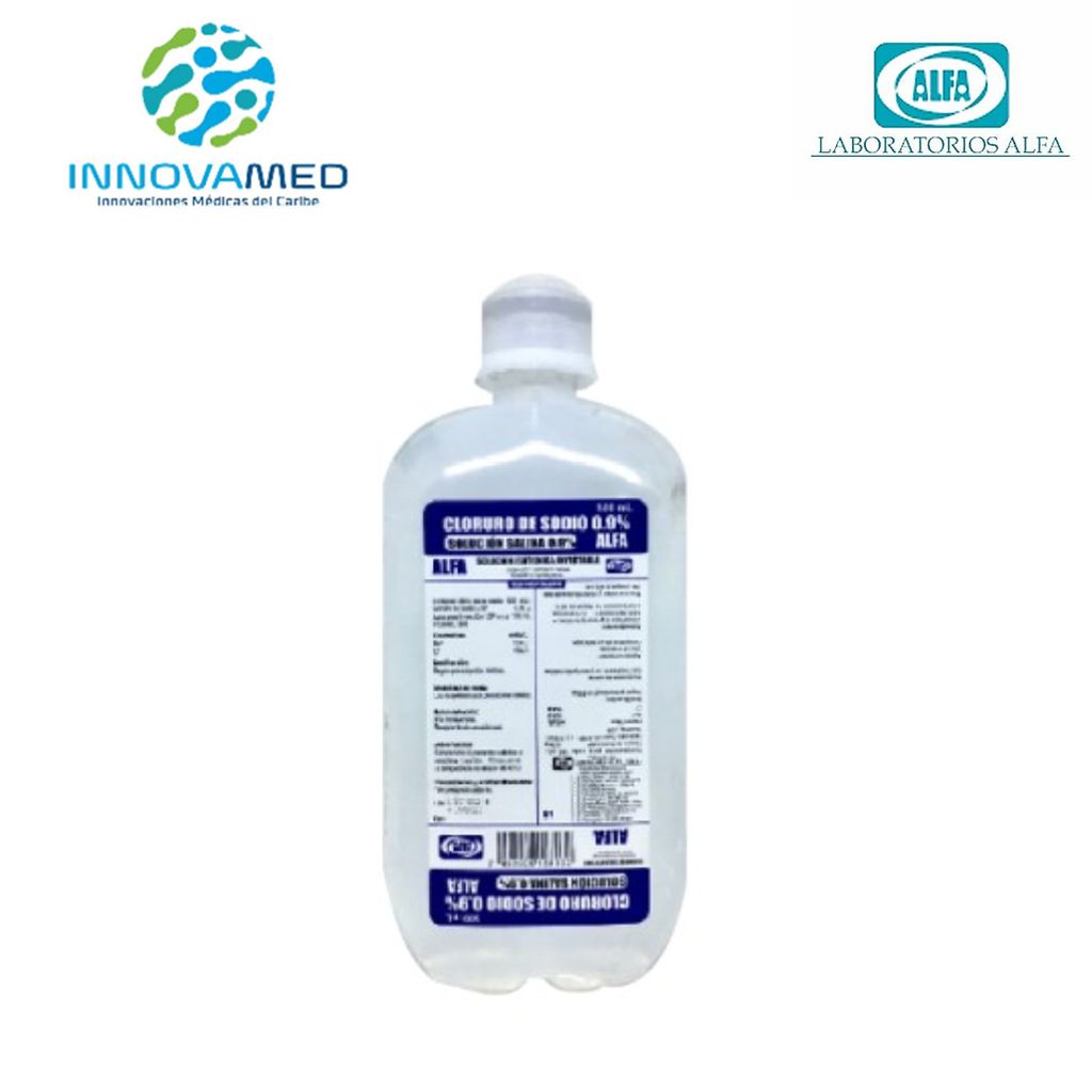 Solución Salina al 0.9%  Frasco de 500 ML /Cloruro de Sodio / Suero Alfa