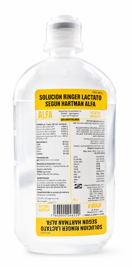 Solución Lactato Ringer en Frasco de 1000ml Alfa