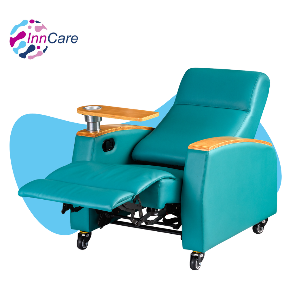 Sillón Hospitalario Reclinable Azul InnCare —  Sillón para Paciente y Acompañante  2 Funciones · 250 kg 