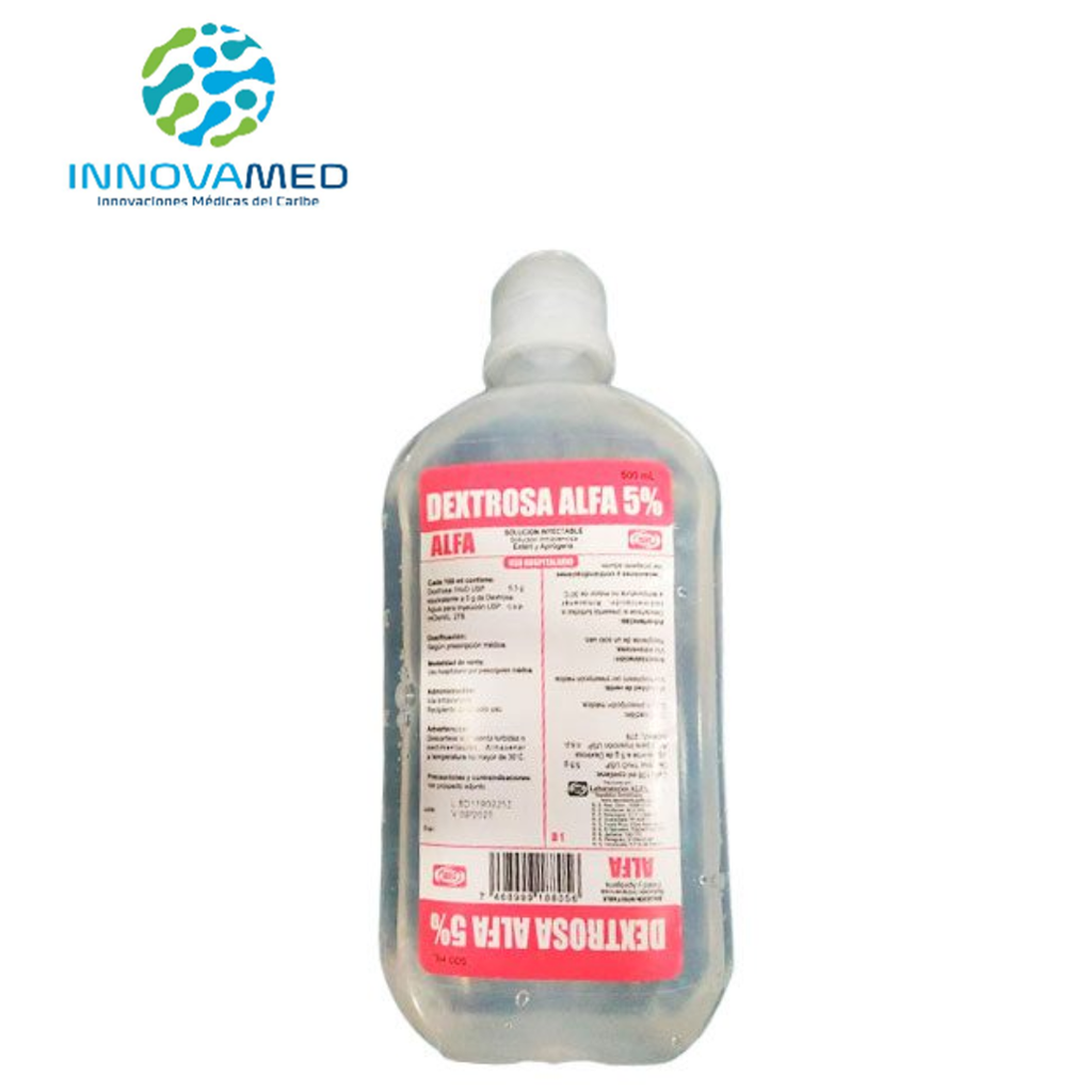 Dextrosa al 5% en Frasco de 500ML Solución Inyectable Alfa 