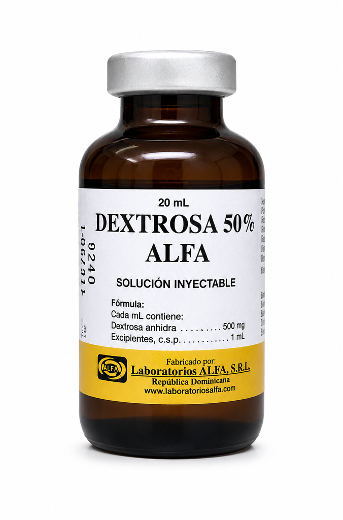 Dextrosa al 50% en Frasco de 20ML Solución Inyectable ALFA