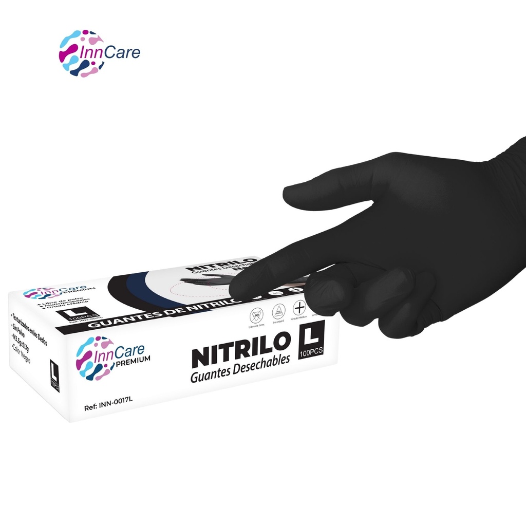 GUANTES DE NITRILO NEGROS DESECHABLES INNCARE