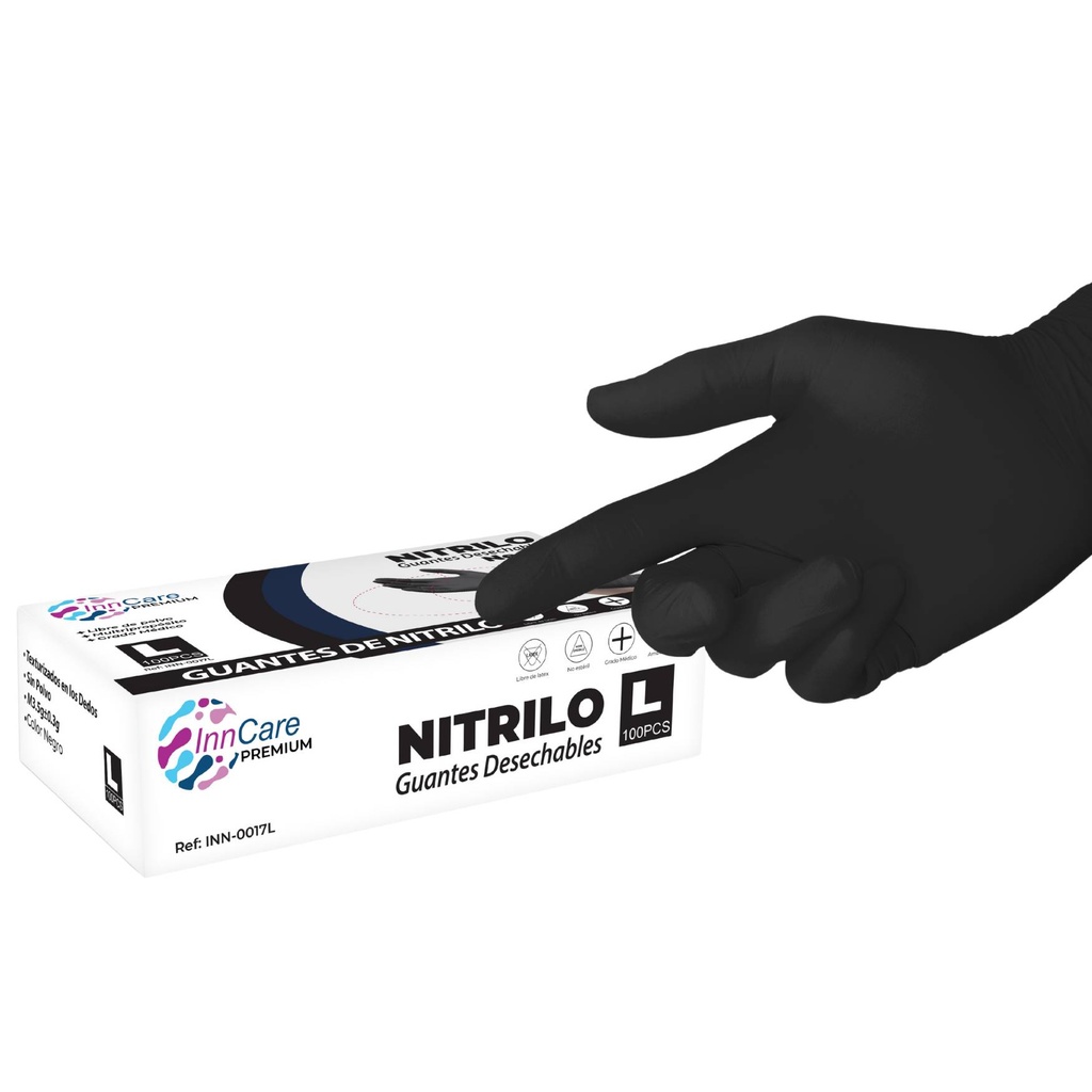 [INN-0017S] Guantes de Nitrilo Premium Negro InnCare (S)