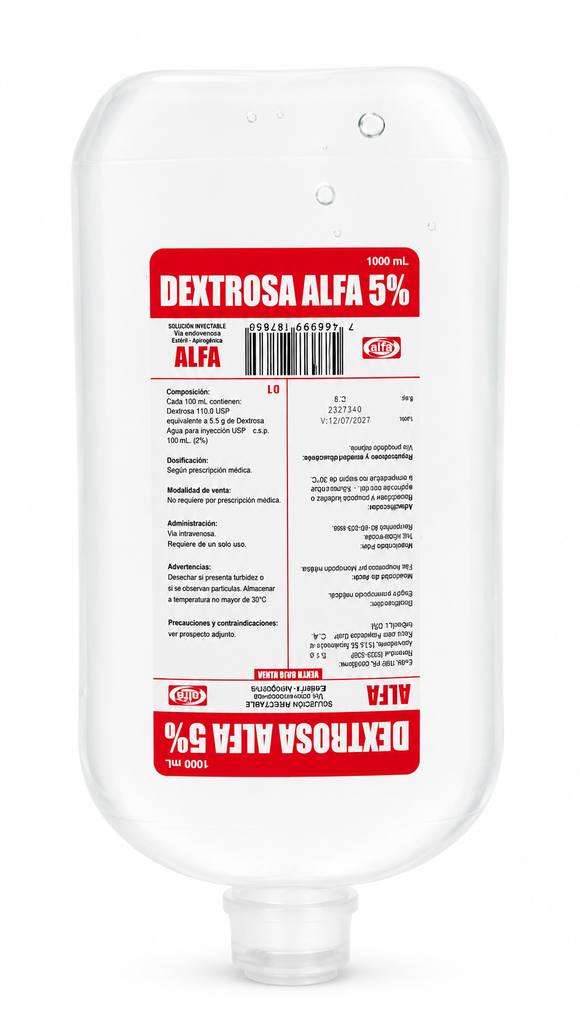 [DEXT101] Dextrosa al 5% en Frasco de 100ML Solución Inyectable  Alfa  