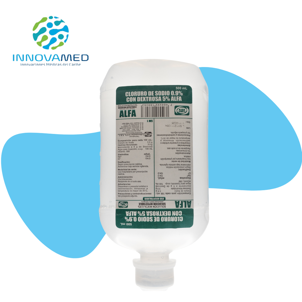 Solucion Salina con Dextrosa Mixta 0.9% Cloruro y 5% Dextrosa en Frasco de 500 ML Alfa