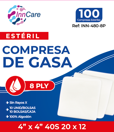 Compresa de Gasa  4x4, 40S  20 x 12 Steril InnCare  