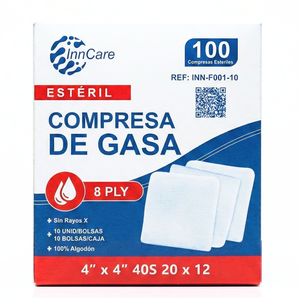 Compresa de Gasa  4x4, 40S  20 x 12 Steril InnCare  UNIDADES