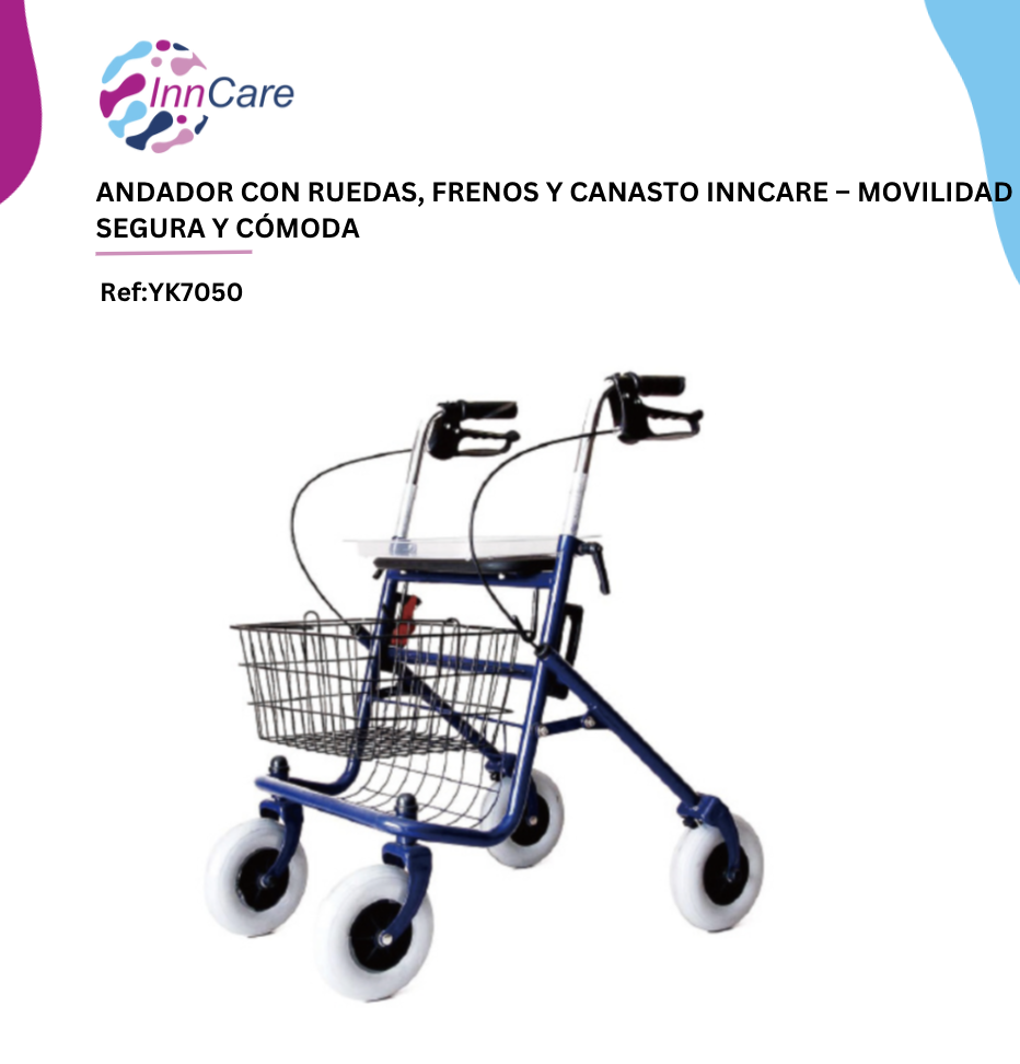  Andador con Ruedas y Asiento, Frenos  InnCare