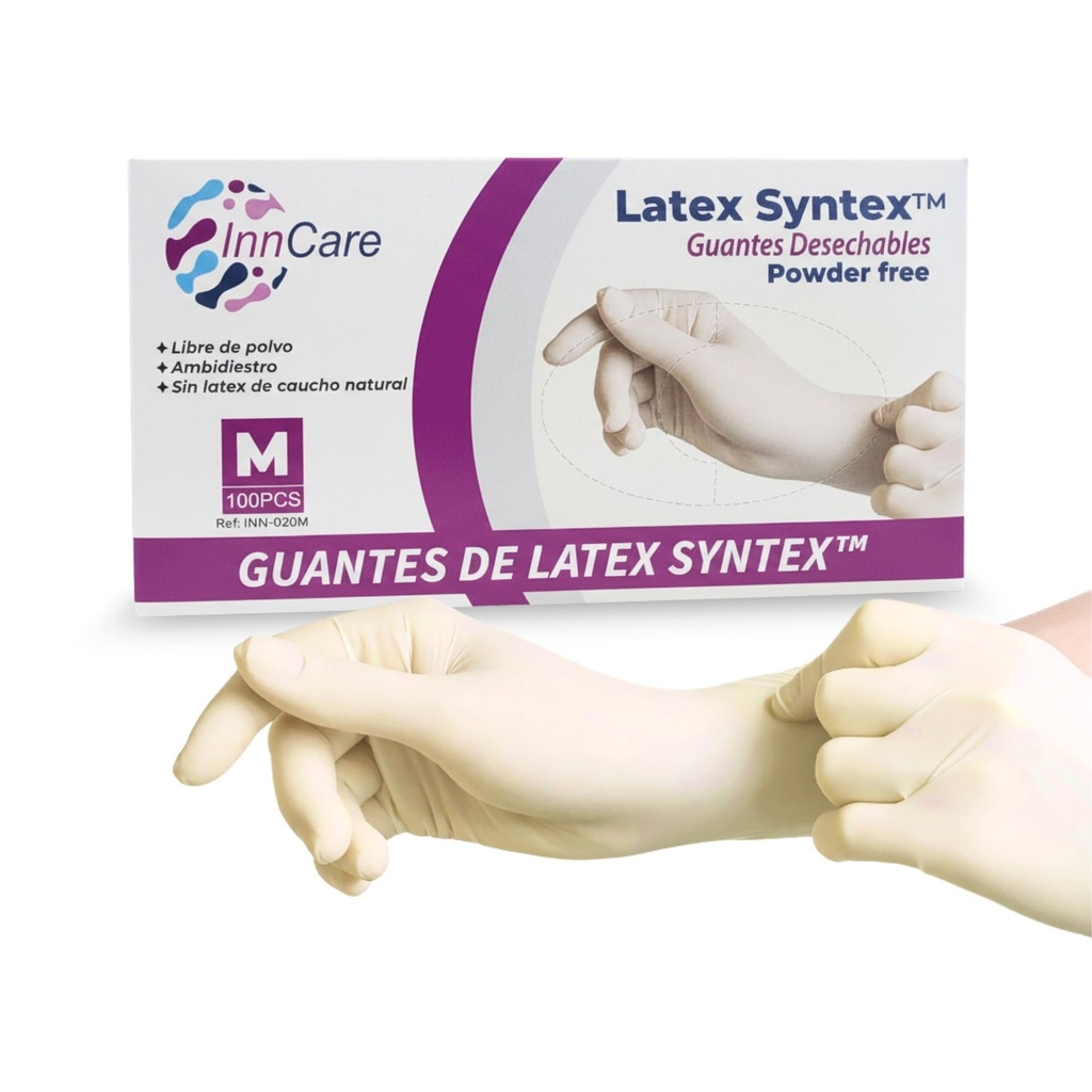 [INN-020S] Guantes de Latex Syntex Libre de polvo   (C/100) InnCare (S)