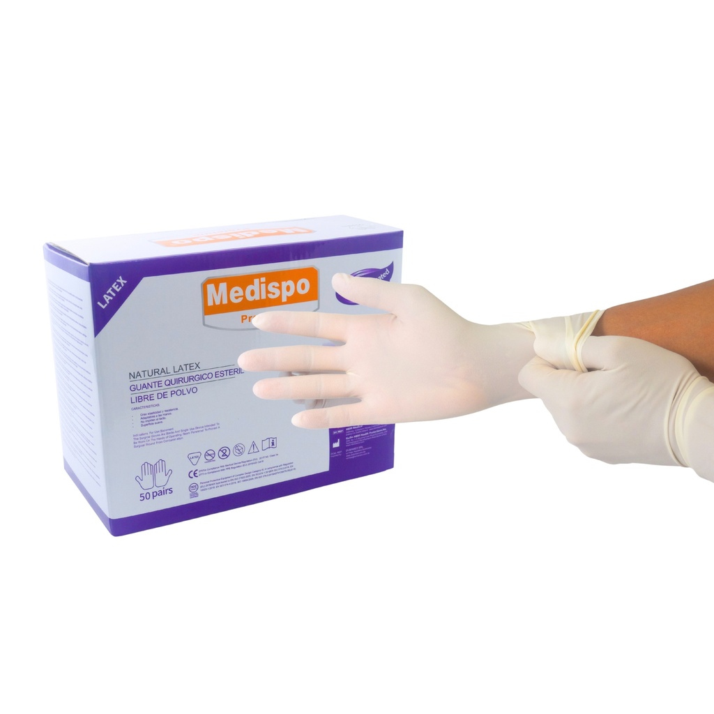 [MDOL65] Guantes De Latex Estériles Libre de Polvo, (Par) Medispo   (6.5)