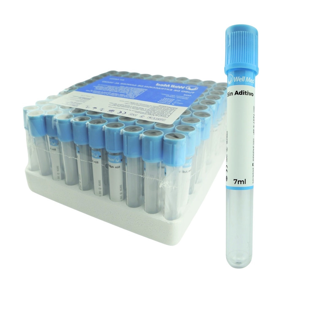 Tubo de Extracción de Sangre, 7ml, c/aditivo, Azul – Paquete de 100 WELL MED