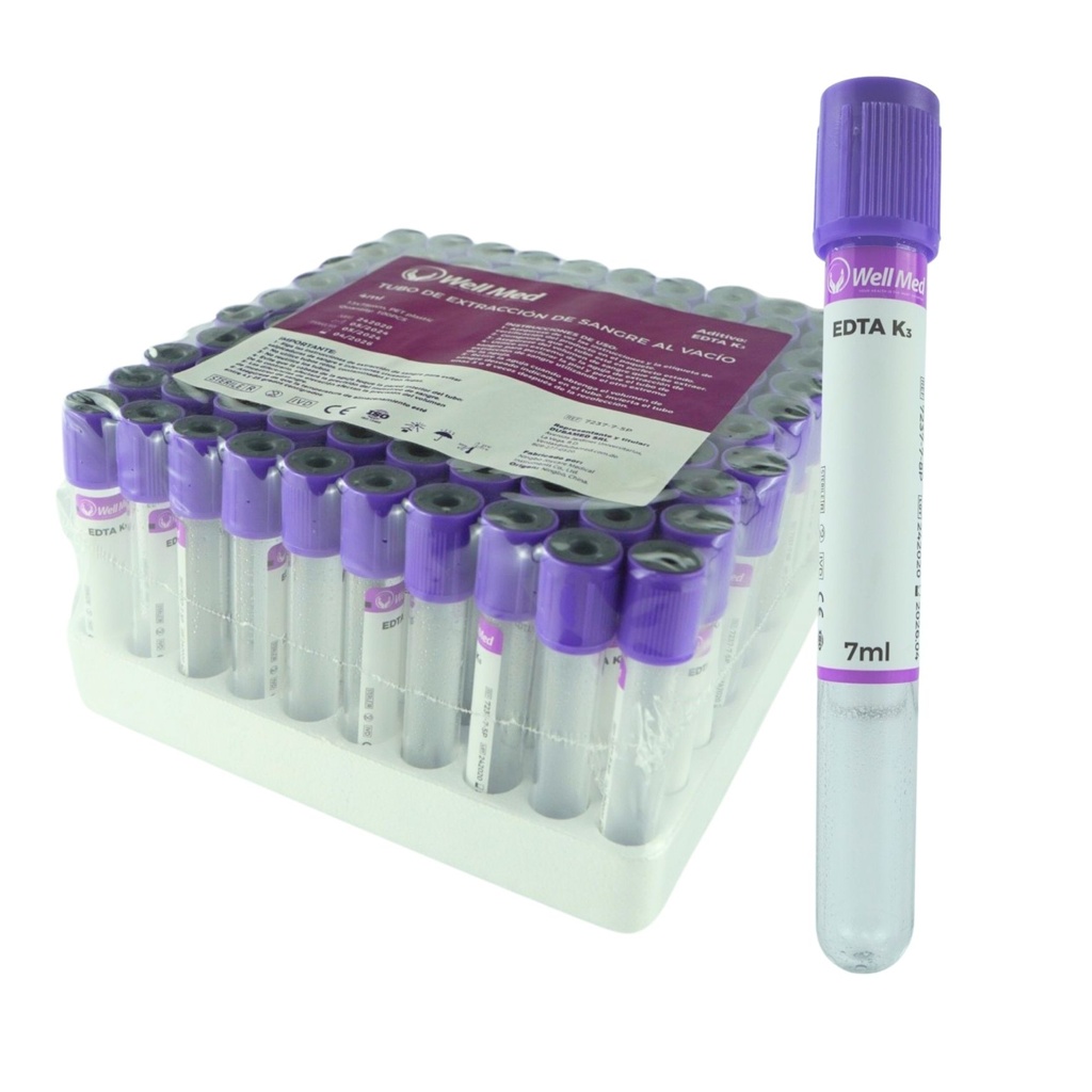 [MGLABWM11] Tubo de Extracción de Sangre, 7ml, s/aditivo, Morado – Paquete de 100 WELL MED