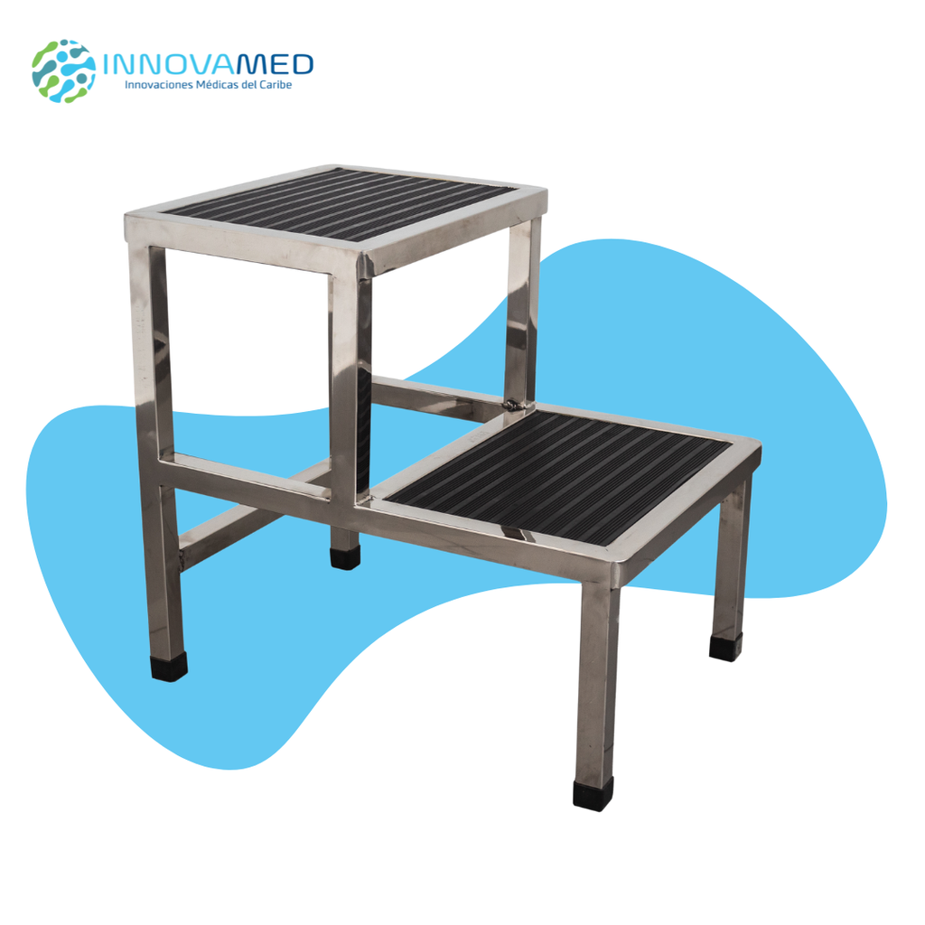 Escabel de Dos Paso de Acero Inoxidable Gris