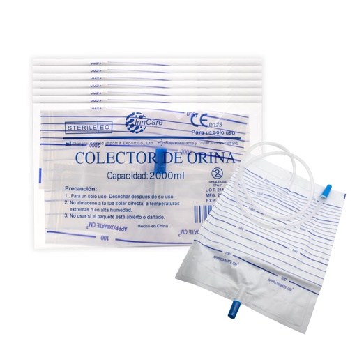 [INN-207] Colector de Orina para Adulto (2,000)con Válvula Antirreflujo de 2000ML y Válvula de Empuje InnCare