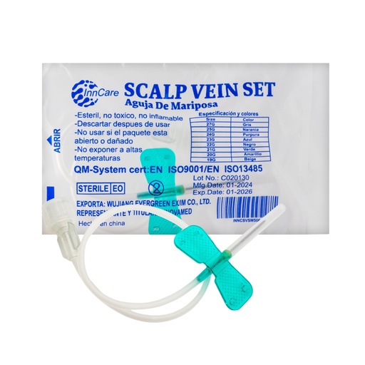 [INN-302] Mariposita para Canalizar 21G de 18cm, Color Verde InnCare