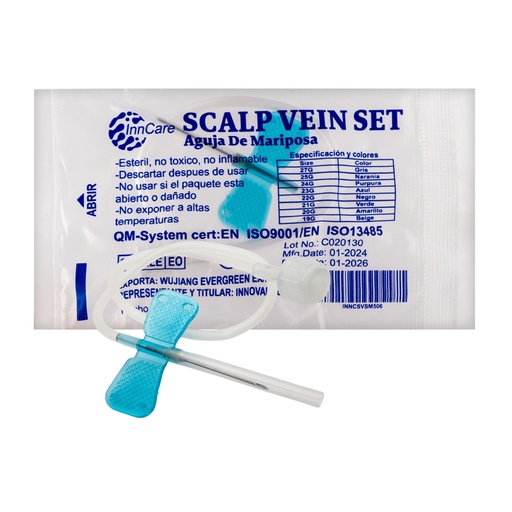 [INN-303] Mariposita para Canalizar 23G de 18cm, Color Azul InnCare