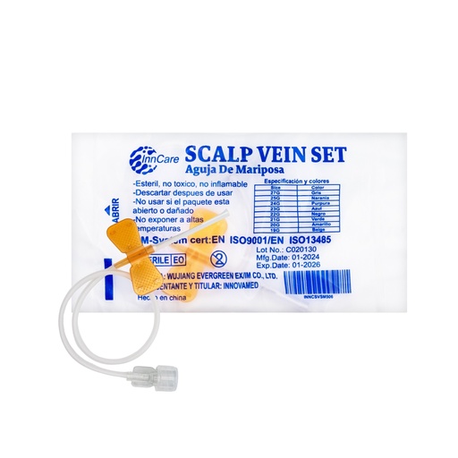 [INN-304] Mariposita para Canalizar 25G de 18cm, Color Naranja InnCare