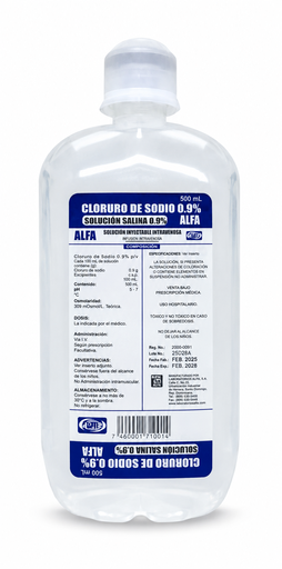 [S34021] Solución Salina al 0.9%  Frasco de 500 ML /Cloruro de Sodio / Suero Alfa