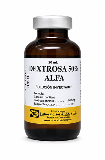 Dextrosa al 50% en Frasco de 20ML Solución Inyectable ALFA