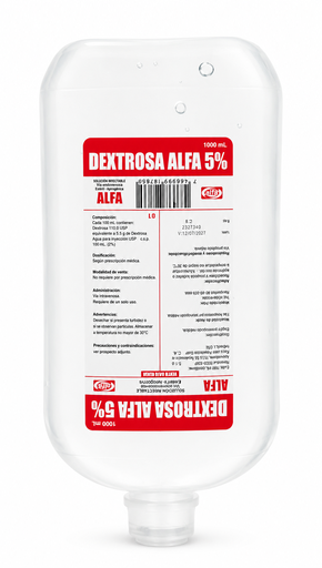 [DEXT101] Dextrosa al 5% en Frasco de 100ML Solución Inyectable  Alfa  