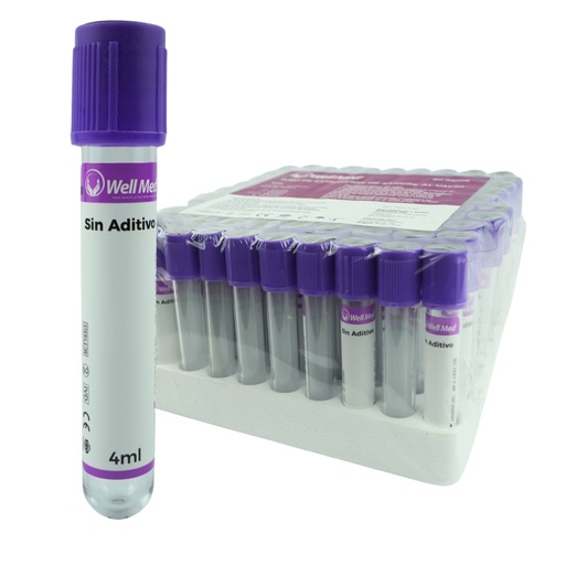 [MGLABWM08] Tubo de Extracción de Sangre, 4ml, s/aditivo, Morado – Paquete de 100 WELL MED