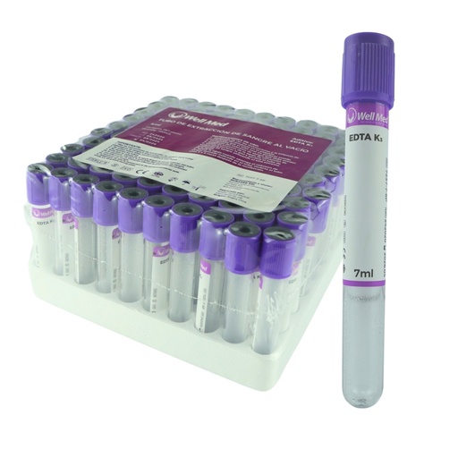 [MGLABWM15] Tubo de Extracción de Sangre, 7ml, c/aditivo, Morado – Paquete de 100 WELL MED  