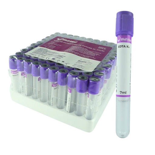 [MGLABWM15] Tubo de Extracción de Sangre, 7ml, c/aditivo, Morado – Paquete de 100 WELL MED  